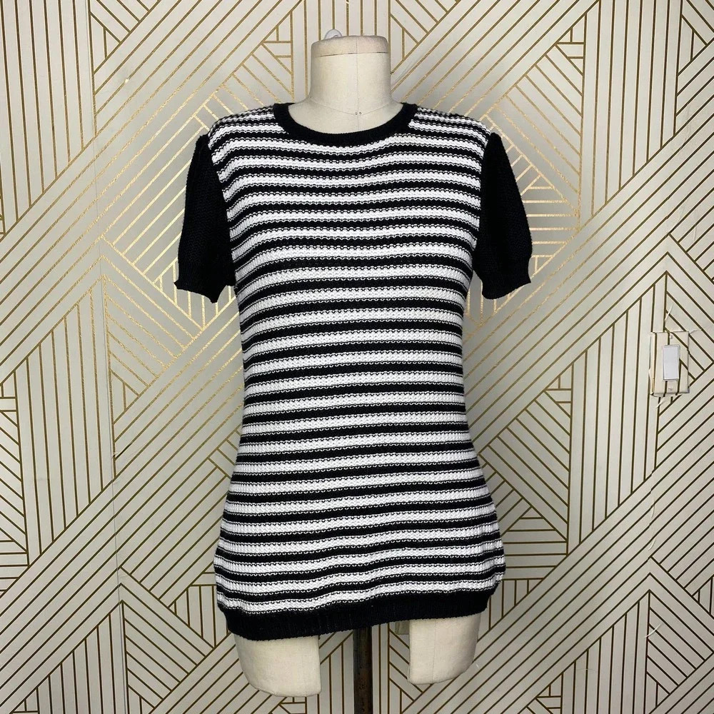 St. John Sport‎ Striped Short Sleeve Sweater in Black & White Size US XS
